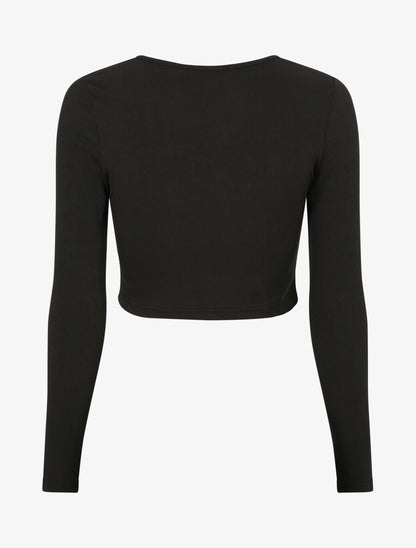 Crop top ajouré unie - Noir - 2