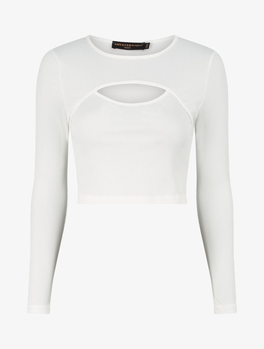 Crop top ajouré unie - Blanc - 1