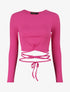 Crop top côtelé à manches longues et liens à nouer - Fushia - 4