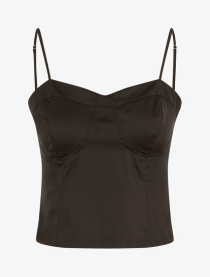 Crop top satiné uni - Noir - 1