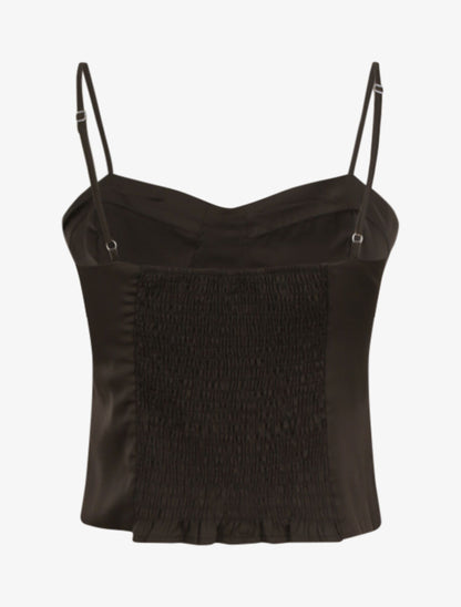 Crop top satiné uni - Noir - 2