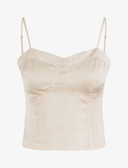 Crop top satiné uni - Beige - 1