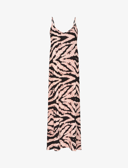 Robe longue à fines bretelles imprimé graphique - Camel - 5