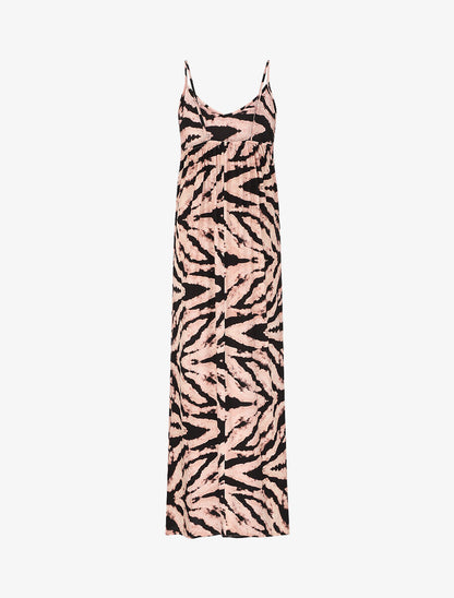 Robe longue à fines bretelles imprimé graphique - Camel - 2
