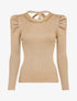 Pull côtelé à col rond à détail chaîne - Beige - 1