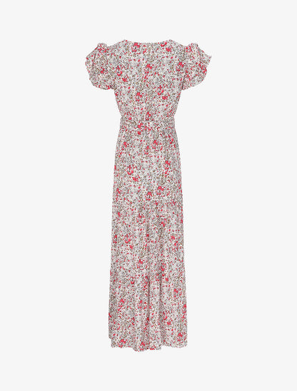 Robe longue empire fendue à imprimé fleurs des champs - Rose - 2
