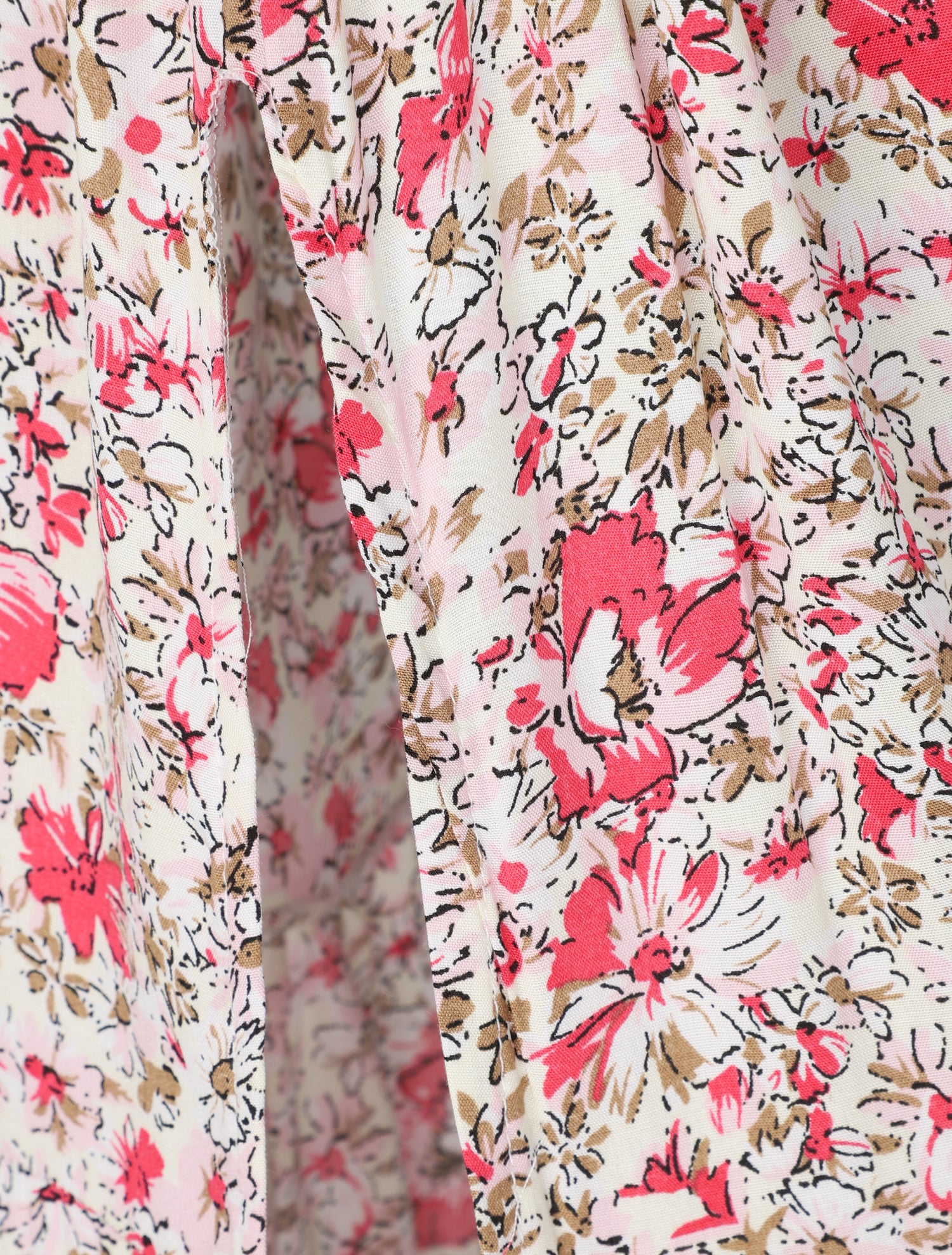 Robe longue empire fendue à imprimé fleurs des champs - Rose - 3