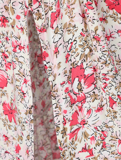 Robe longue empire fendue à imprimé fleurs des champs - Rose - 3