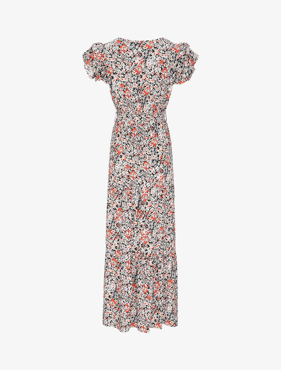 Robe longue empire fendue à imprimé fleurs des champs - Noir - 3