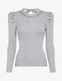 Pull côtelé à col rond à détail chaîne - Gris clair - 4