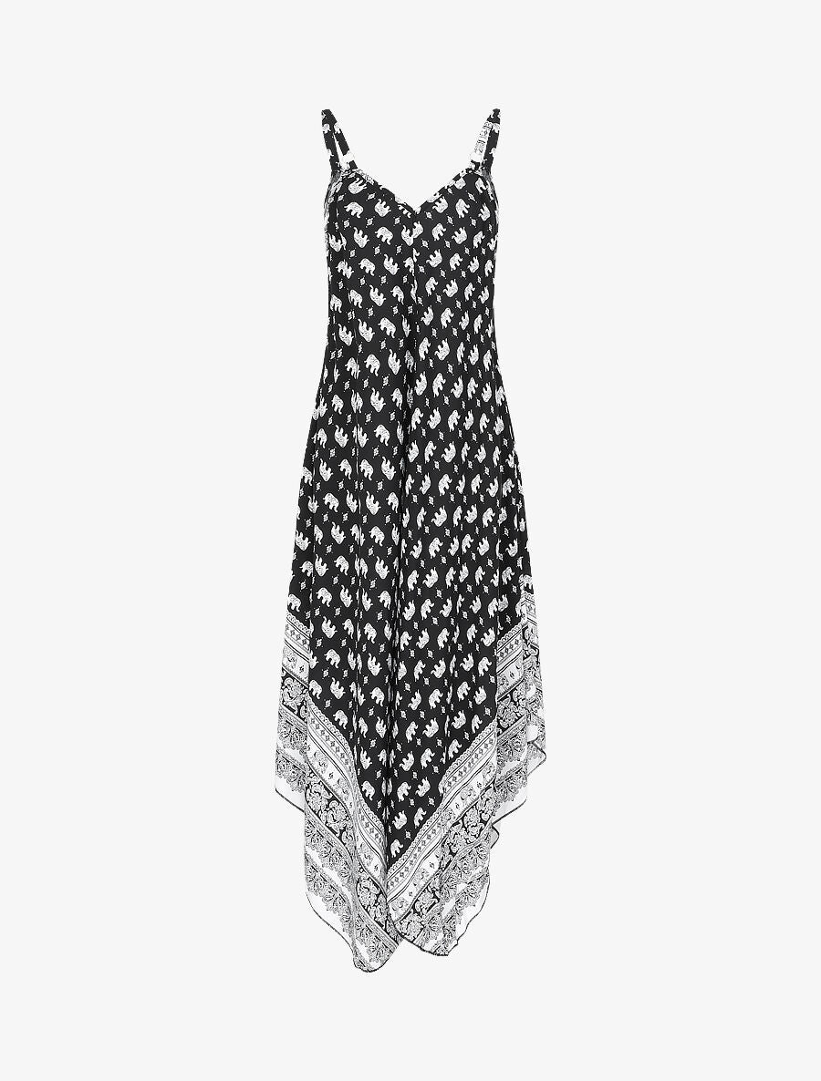 Robe longue asymétrique imprimé éléphants - Noir - 2