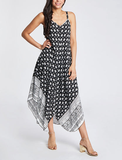 Robe longue asymétrique imprimé éléphants - Noir - 4