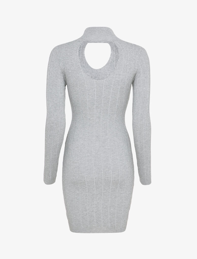 Robe pull côtelée à décolleté en V - Gris - 2