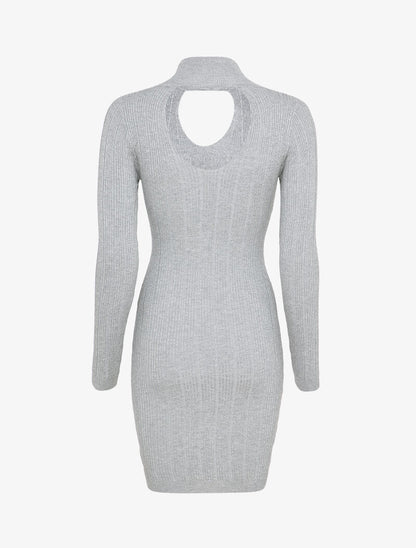 Robe pull côtelée à décolleté en V - Gris - 2