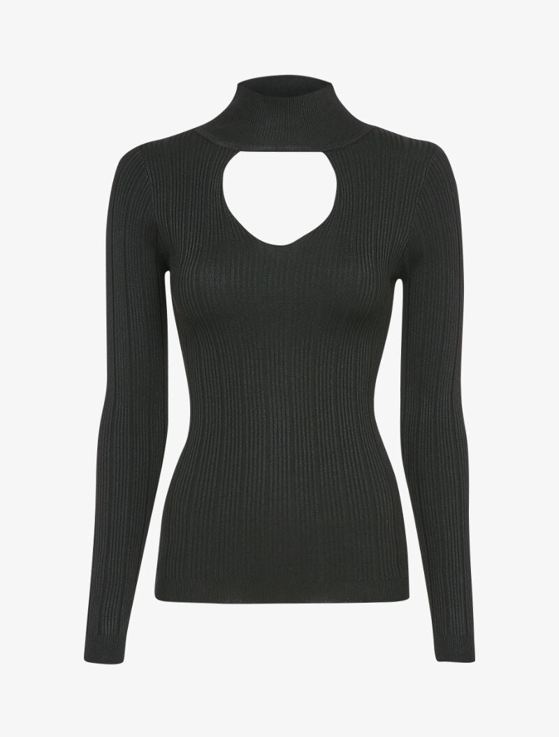 Pull côtelé à décolleté en V - Noir - 3