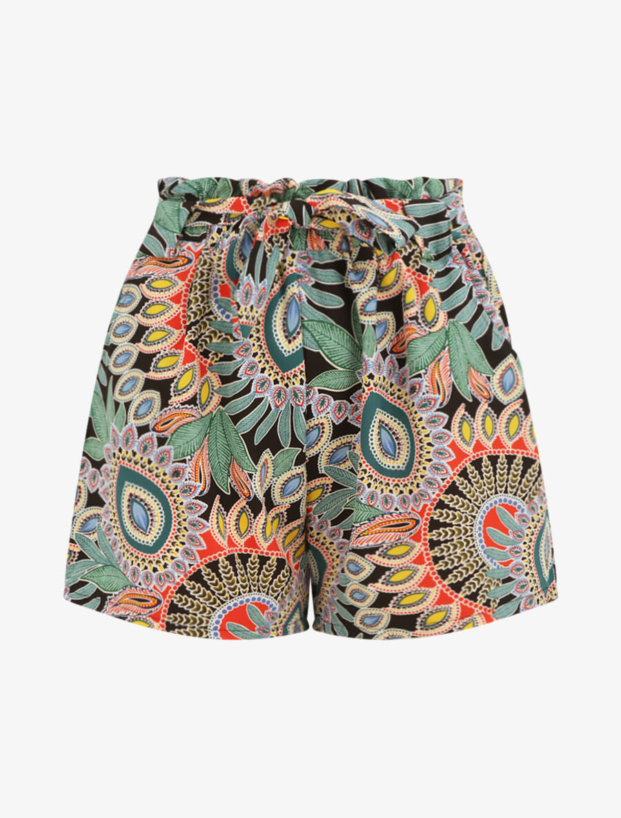 Short à taille froncée imprimé ethnique - Noir - 1