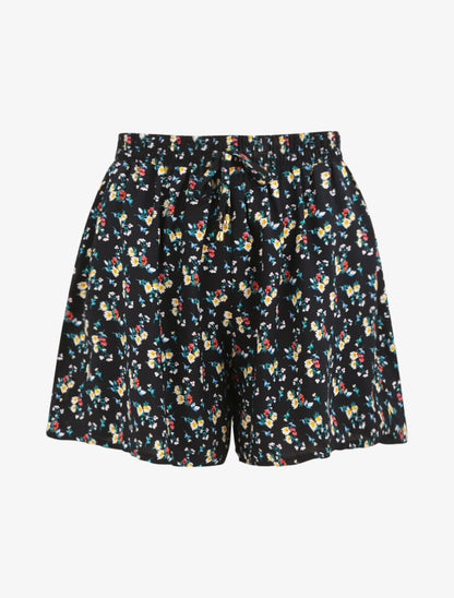 Short trapèze imprimé fleurs printanière - Marine - 1