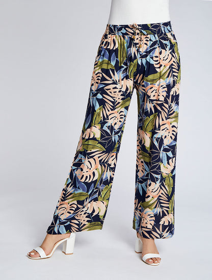 Pantalon ample imprimé tropical - Marine - 4