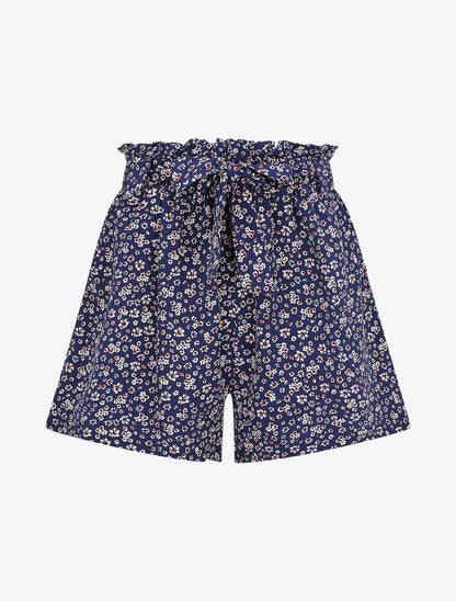 Short à taille froncée imprimé petites fleurs - Marine - 1