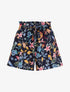 Short à taille froncée imprimé fleurs baroques - Marine - 1