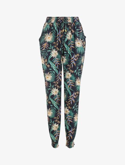 Pantalon imprimé lotus - Marine - 5