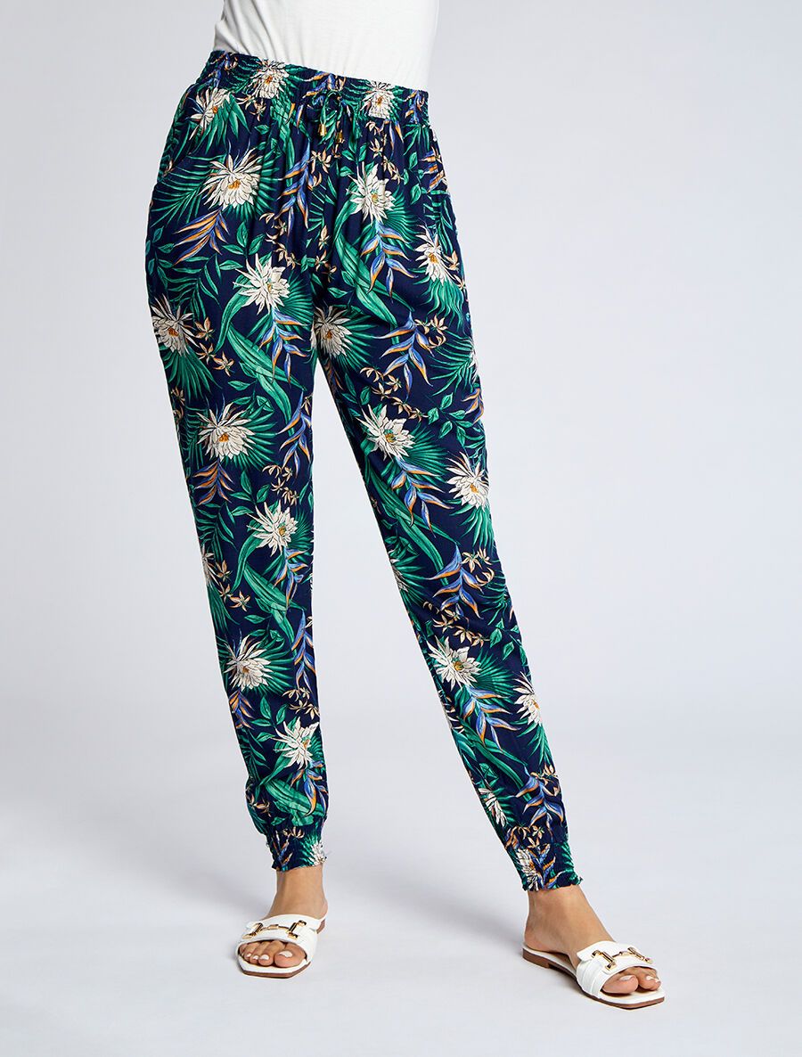 Pantalon imprimé lotus - Marine - 4