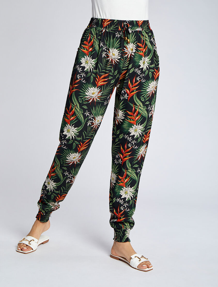 Pantalon imprimé lotus - Noir - 4