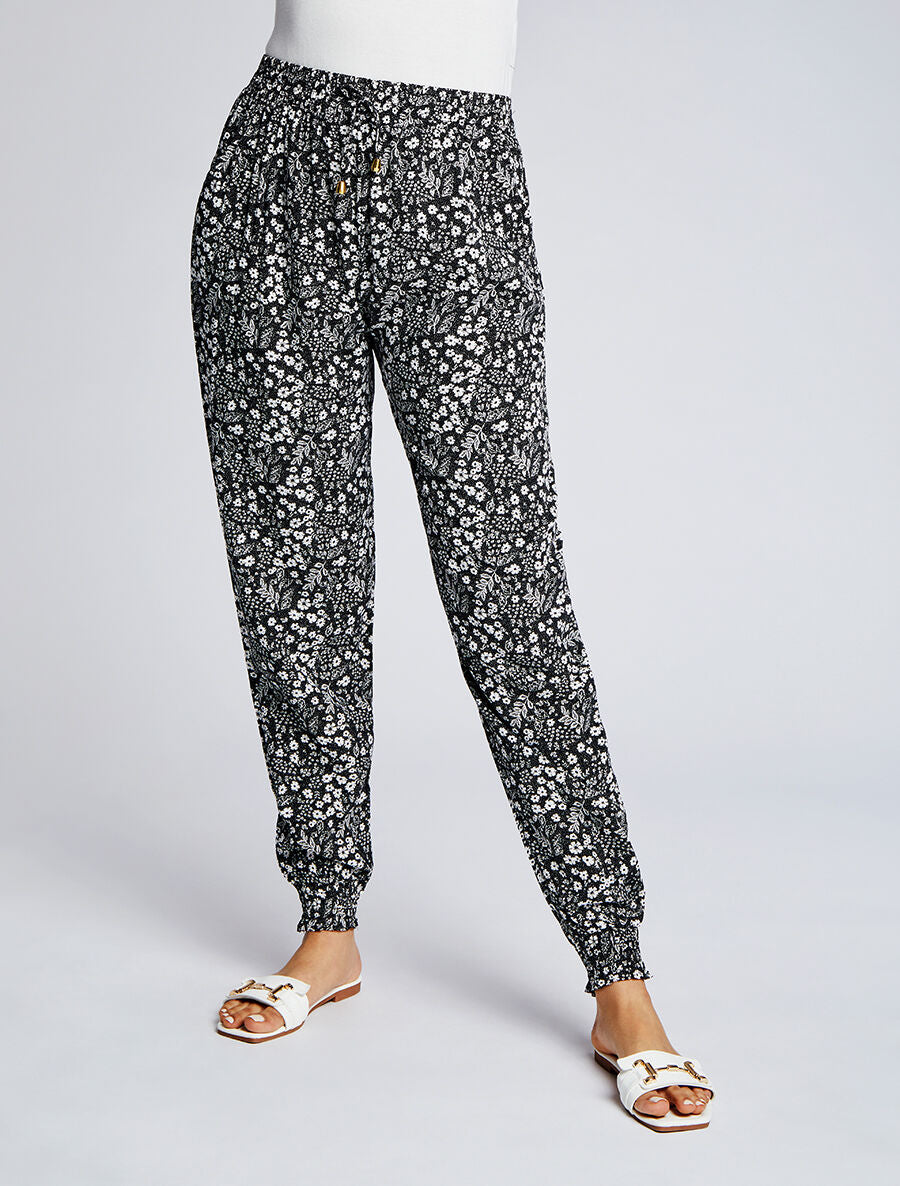 Pantalon imprimé petites fleurs - Noir - 4