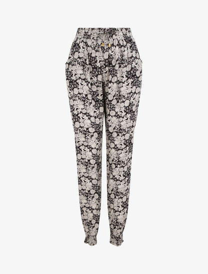 Pantalon imprimé fleurs stylisées - Marine - 1