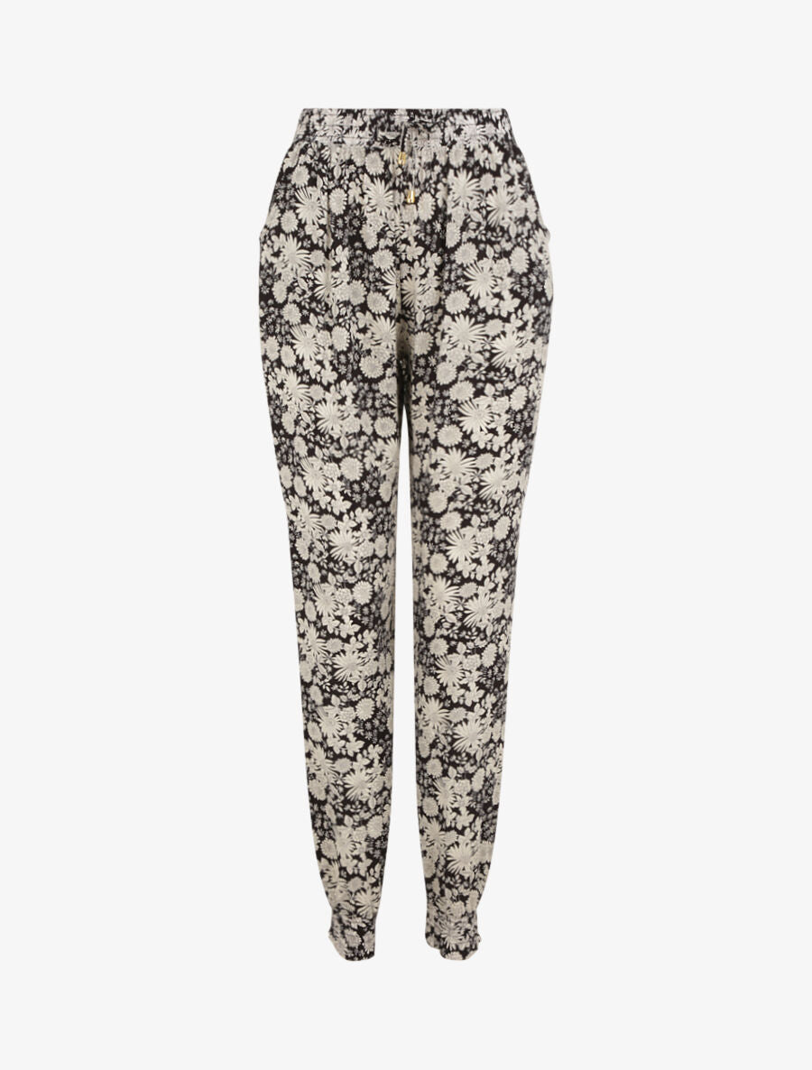 Pantalon imprimé fleurs stylisées - Noir - 1
