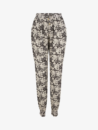 Pantalon imprimé fleurs stylisées - Noir - 1