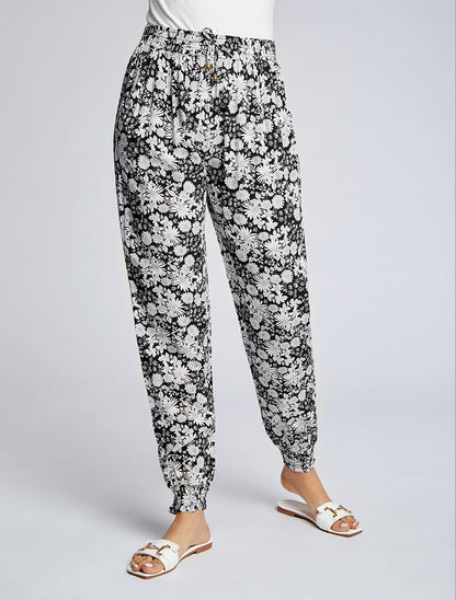 Pantalon imprimé fleurs stylisées - Noir - 4