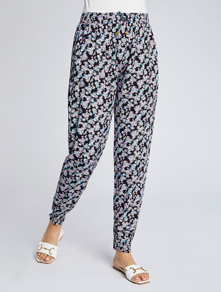 Pantalon harem imprimé floral - Noir - 4