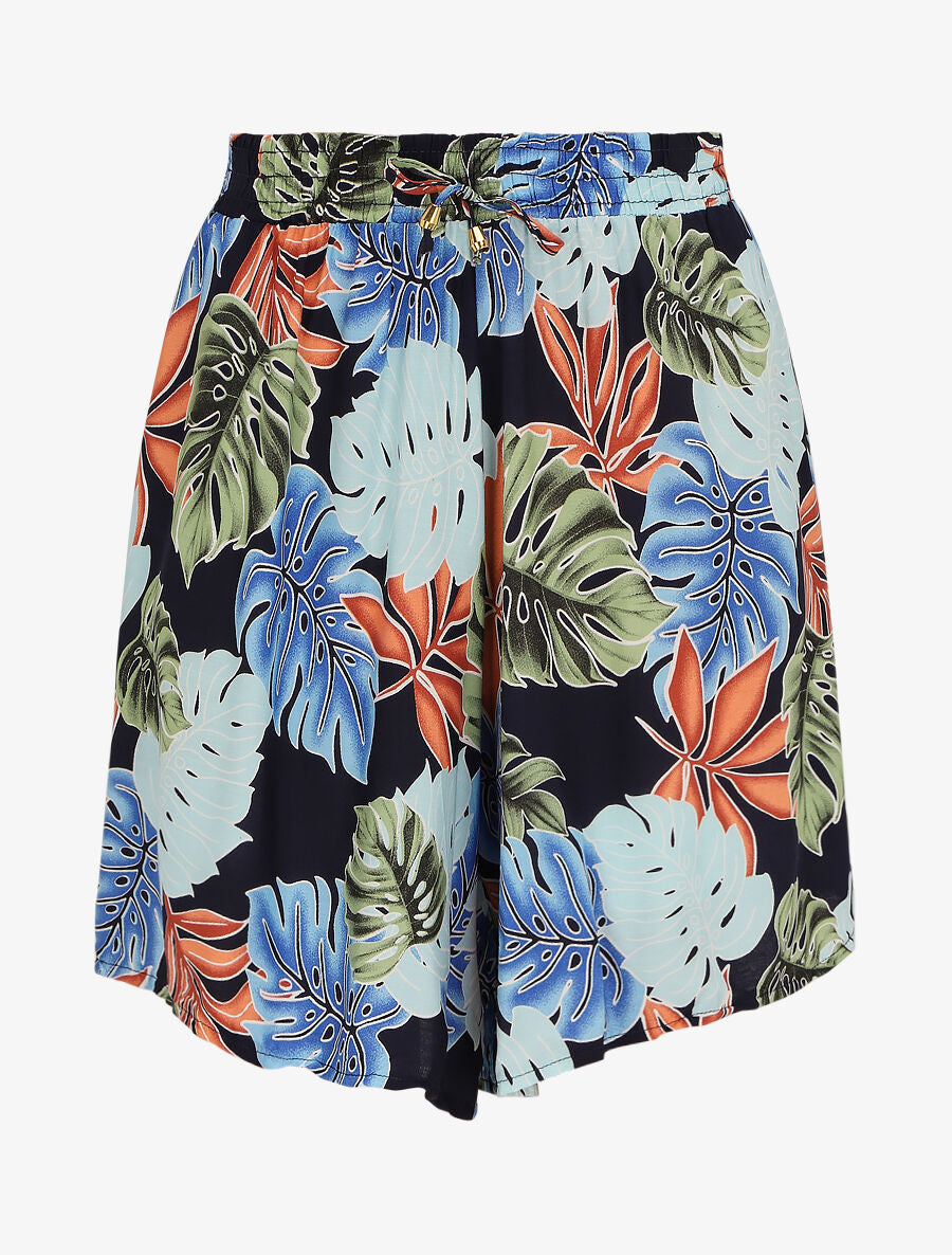 Short fluide imprimé plantes tropicales - Marine - 1