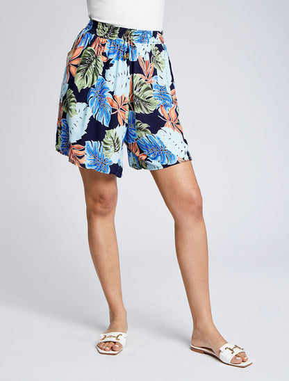 Short fluide imprimé plantes tropicales - Marine - 4