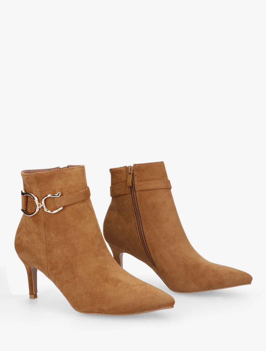 Bottines en suédine à talon aiguille - Camel - 4