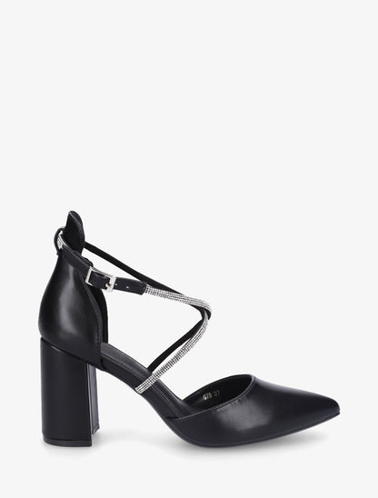 Escarpins unis à talon bloc et strass - Noir - 1