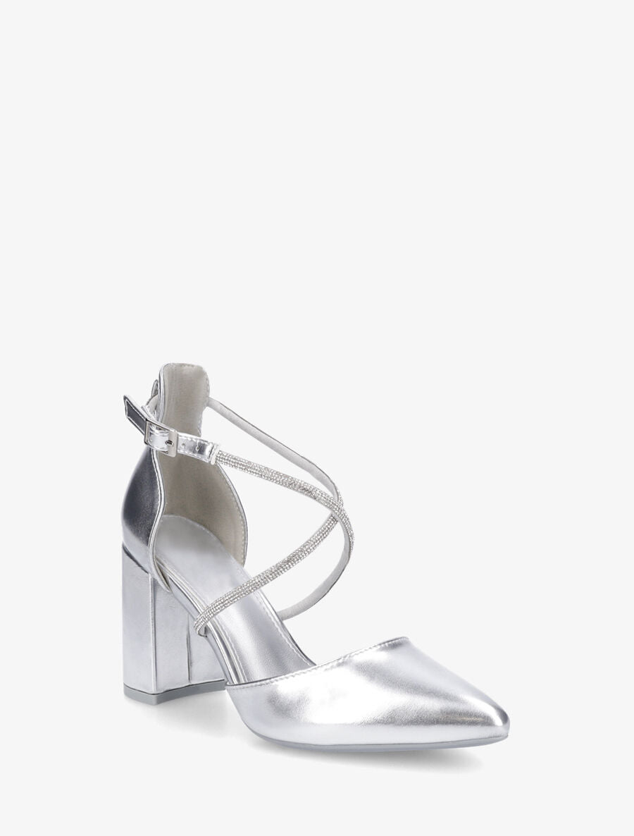 Escarpins unis à talon bloc et strass - Argent - 2