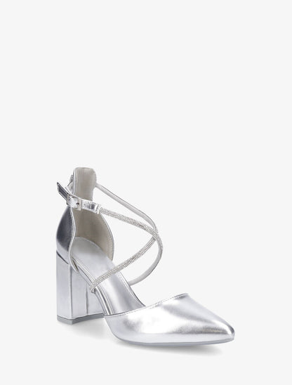 Escarpins unis à talon bloc et strass - Argent - 2