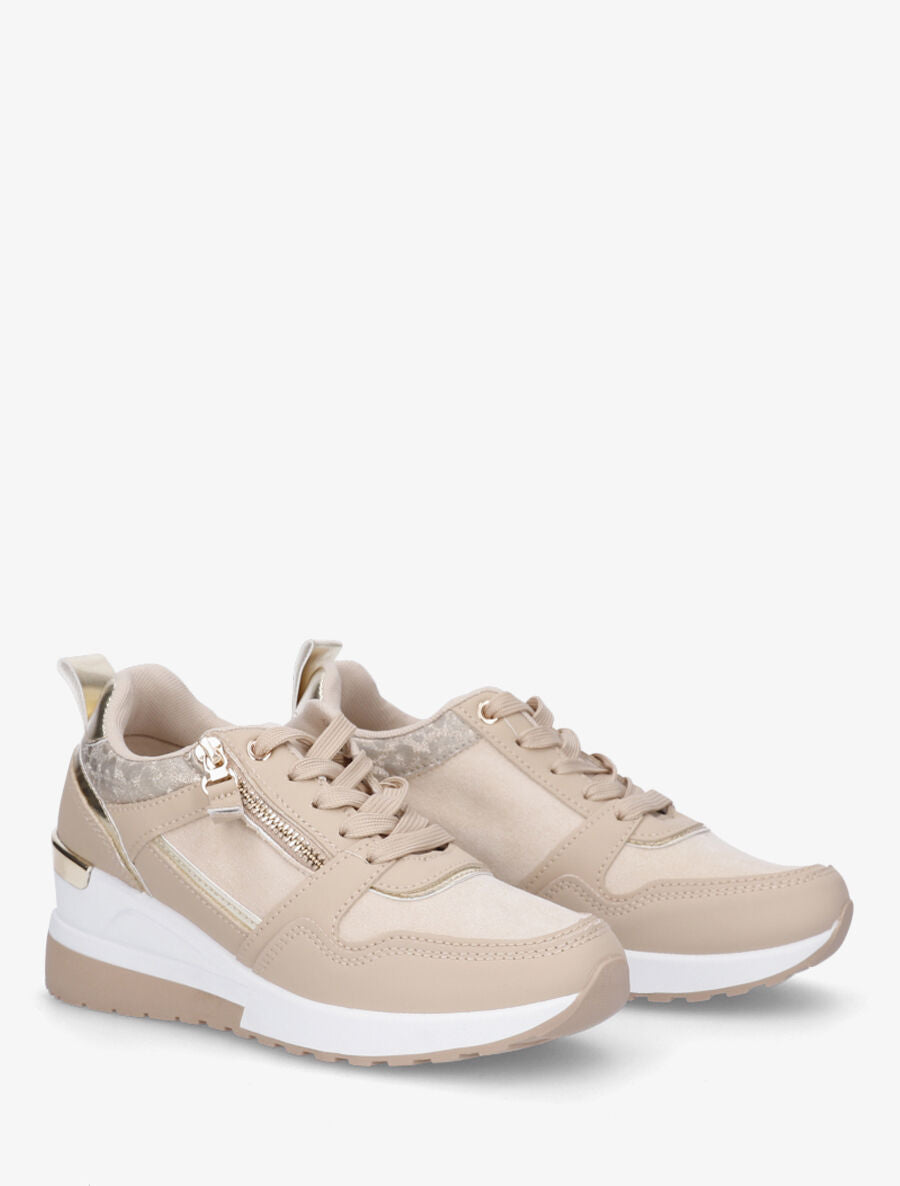 Baskets compensées à zip - Beige - 4