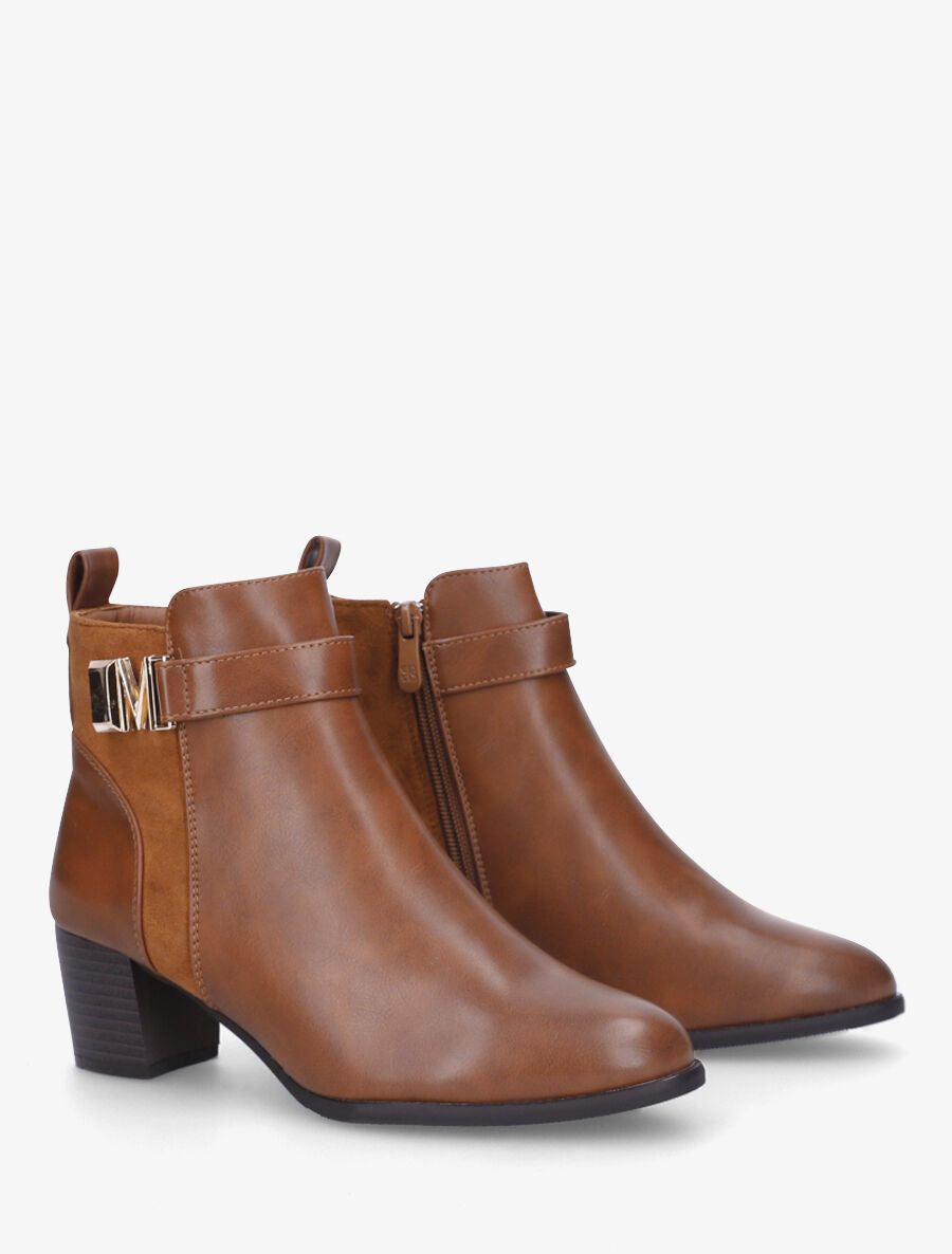 Bottines en simili à boucle fantaisie - Camel - 4