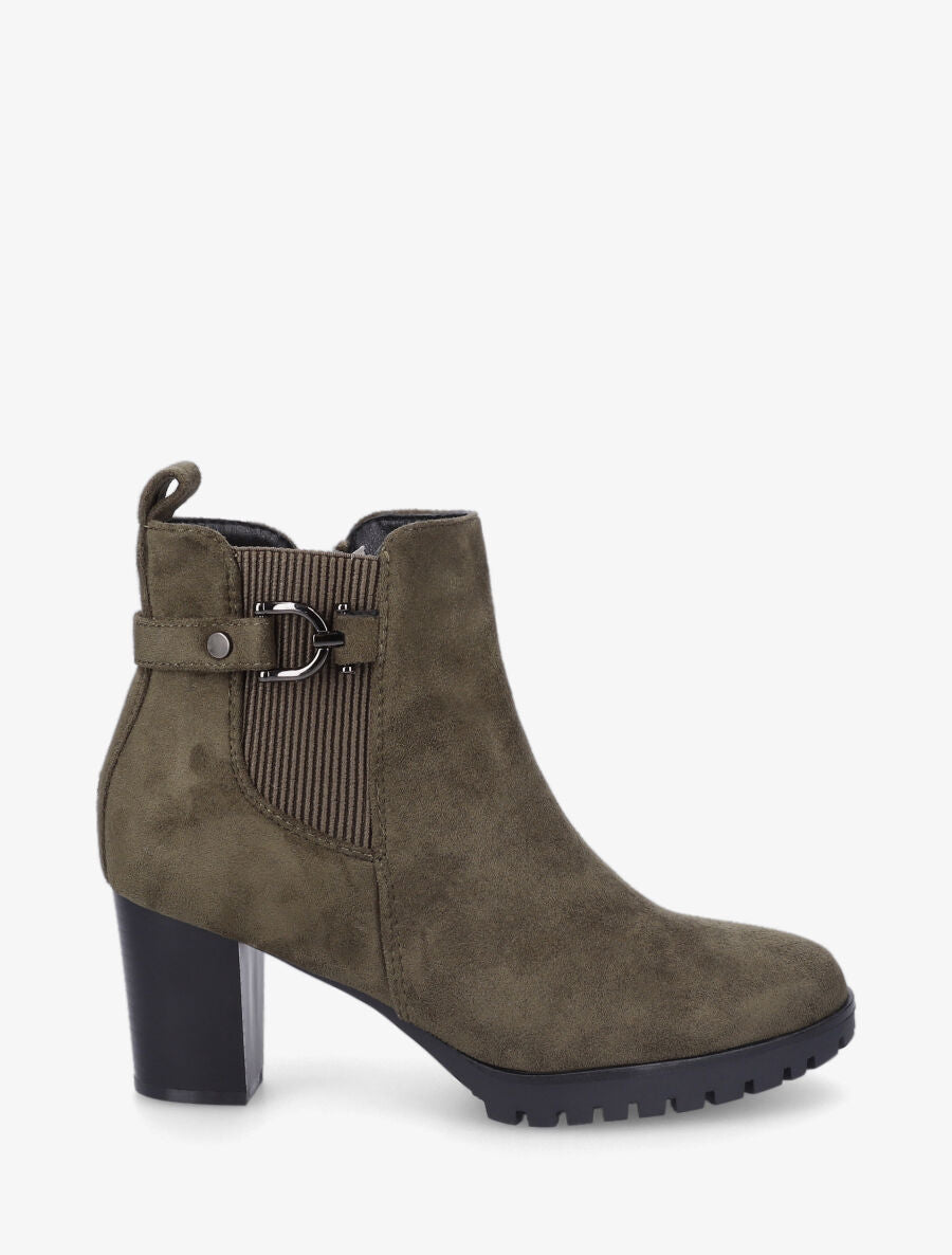 Bottines en suédine à talon - Kaki - 5
