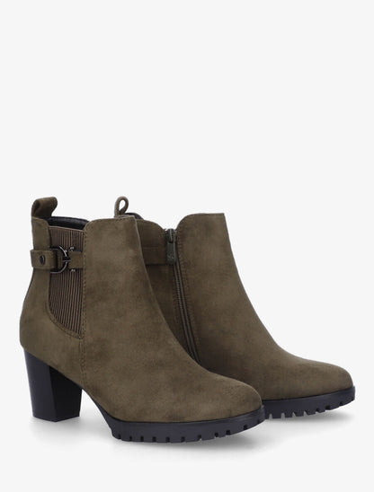 Bottines en suédine à talon - Kaki - 4