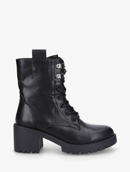Bottines montantes à lacets en simili - Noir - 5