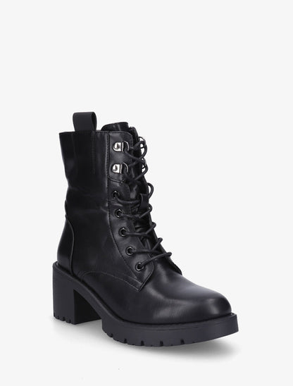 Bottines montantes à lacets en simili - Noir - 2