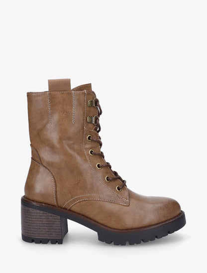 Bottines montantes à lacets en simili - Taupe - 1