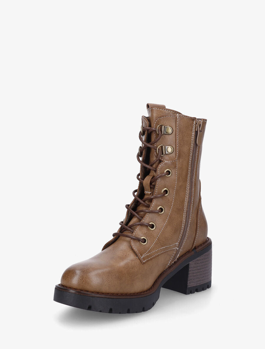 Bottines montantes à lacets en simili - Taupe - 3