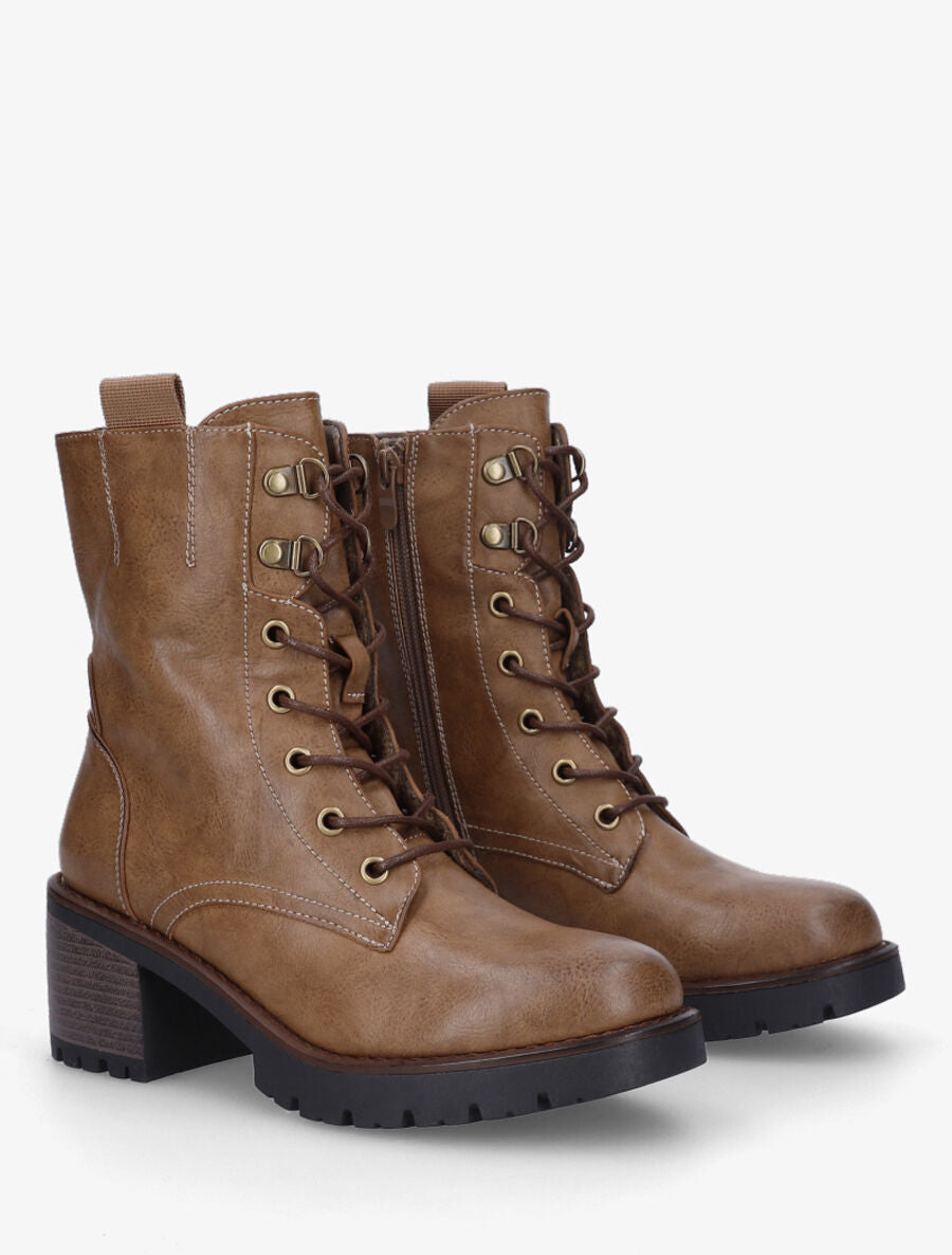 Bottines montantes à lacets en simili - Taupe - 4