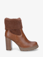 Bottines à talon bi-matière - Camel - 1