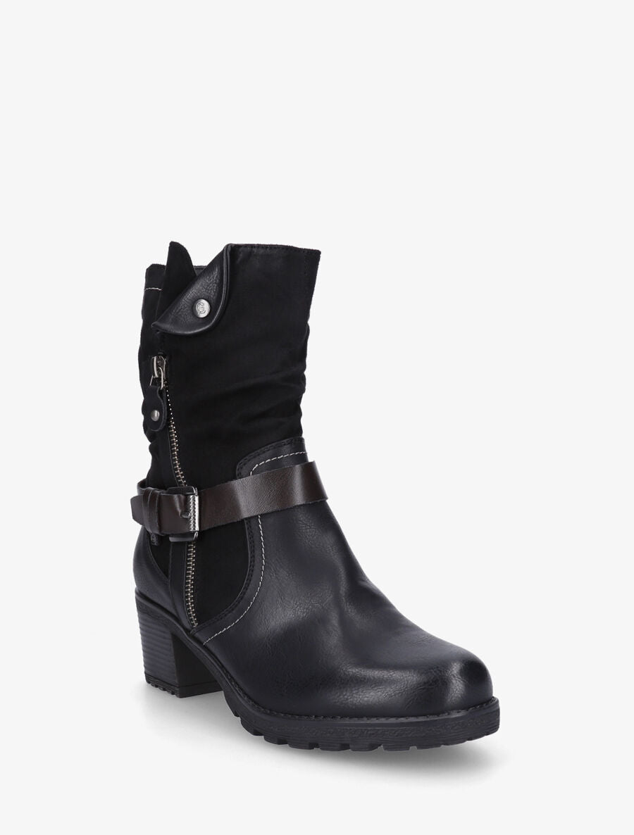 Bottines montantes bi-matière à zip - Noir - 2